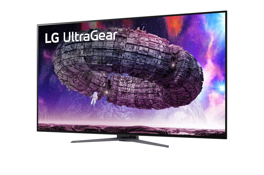 LG 48” UltraGear™ UHD 4K OLED monitors spēlēm, sānu skats +15 grādu leņķī, 48GQ900-B, thumbnail 2