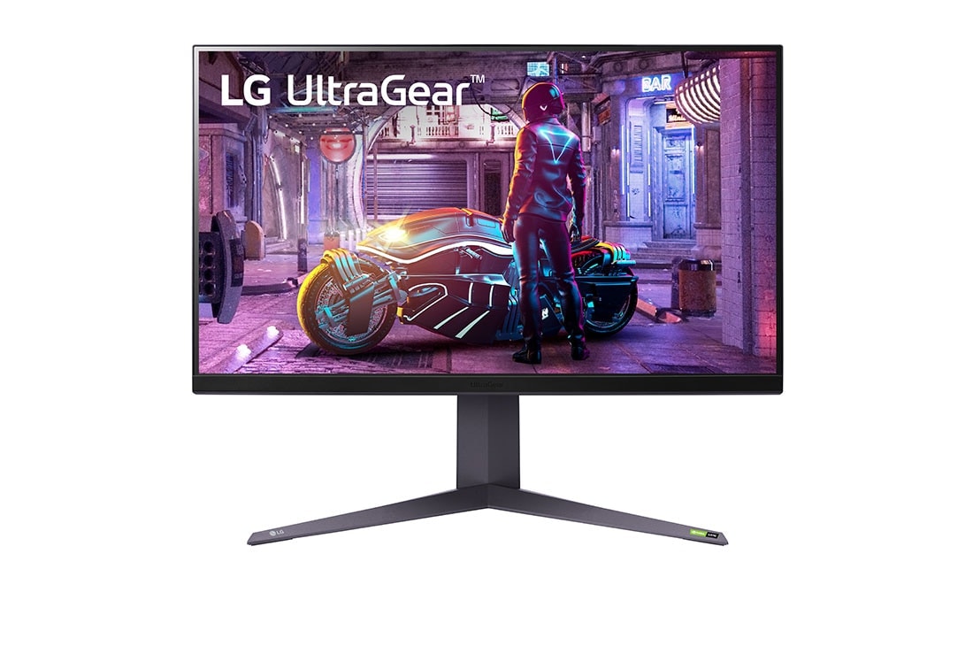 LG 32 collu UltraGear™ QHD monitors spēlēm ar 240Hz (virstaktēti 260Hz) atsvaidzes intensitāti, skats no priekšpuses, 32GQ850-B
