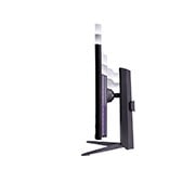 LG 32 collu UltraGear™ QHD monitors spēlēm ar 240Hz (virstaktēti 260Hz) atsvaidzes intensitāti, sānu skats uz monitoru, kura augstums tiek regulēts uz leju un ar ieslēgtām gaismām, 32GQ850-B, thumbnail 13