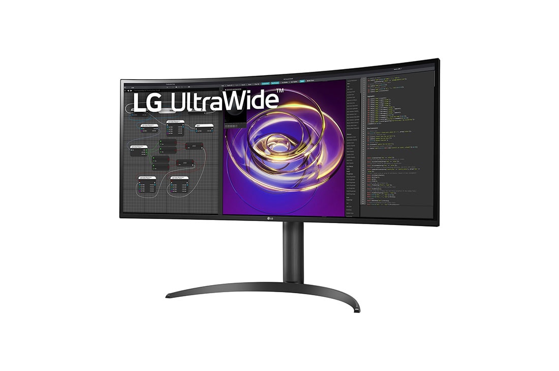 LG 34'' 21:9 izliekts UltraWide™ QHD (3440 x 1440) monitors, sānu skats +15 grādu leņķī, 34WP85CP-B, thumbnail 2