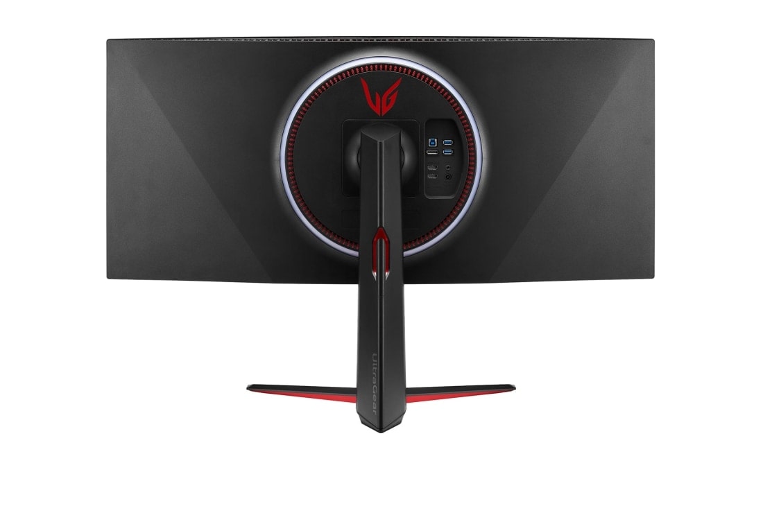 LG 38 collu UltraGear™ monitors spēlēm, Skats no aizmugures ar ieslēgtām baltas krāsas gaismām, 38GN950P-B, thumbnail 6