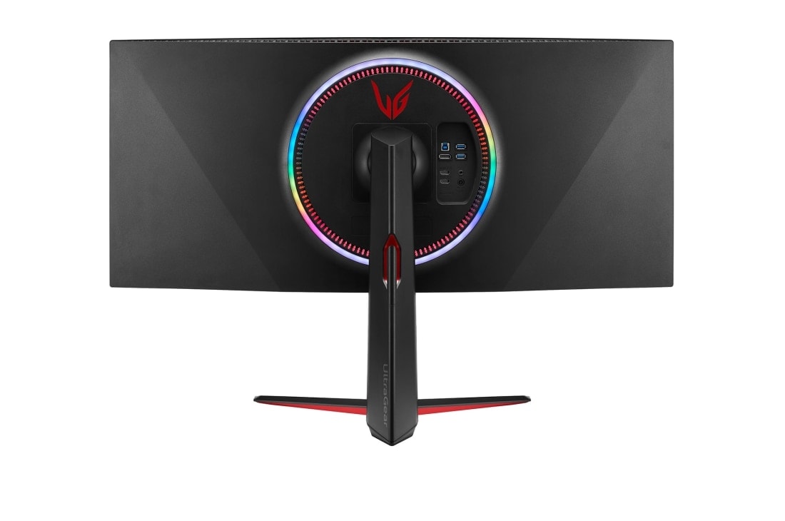 LG 38 collu UltraGear™ monitors spēlēm, Skats no aizmugures ar ieslēgtām dažādu krāsu gaismām, 38GN950P-B, thumbnail 7
