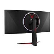LG 38 collu UltraGear™ monitors spēlēm, Slīps skats no aizmugures ar ieslēgtām baltas krāsas gaismām, 38GN950P-B, thumbnail 8