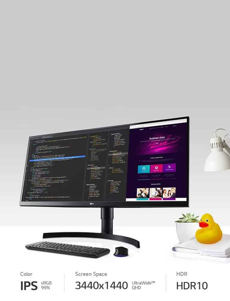 LG 34WN750P UltraWide monitors piedāvā 3440 x 1440 izšķirtspēju UltraWide™ QHD, sRGB 99 %, HDR10 krāsu atveidi un USB-C savienojamību