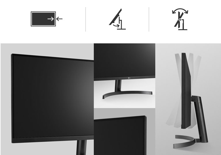 Ergonomisks dizains, pateicoties ekrānam ar gandrīz neredzamām malām, viena klikšķa statīvu un slīpuma regulēšanu.