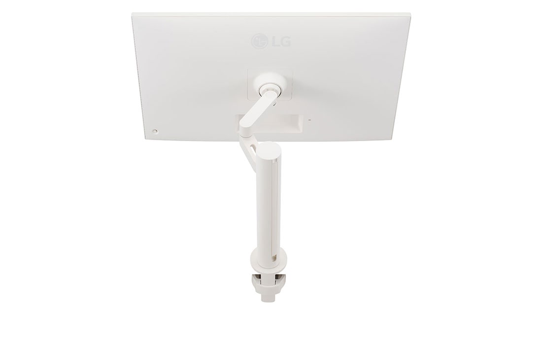 LG 32 collu 4K UHD Viedais monitors ar webOS un Ergo statīvu, Skats no aizmugures uz monitoru, kura kronšteins pavilkts atpakaļ, 32SQ780S-W, thumbnail 12