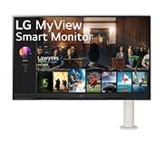LG 32 collu 4K UHD Viedais monitors ar webOS un Ergo statīvu, Skats no priekšpuses ar monitora kronšteinu labajā pusē, 32SQ780S-W, thumbnail 1