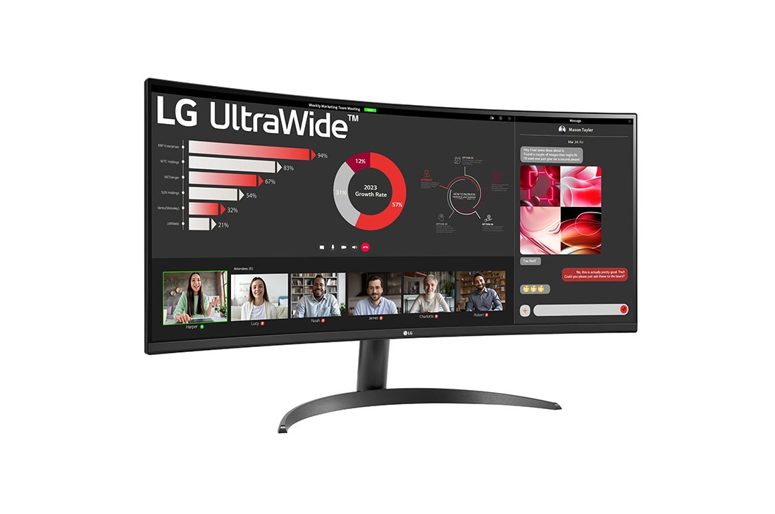 LG 34 collu 21:9 izliektais UltraWide™ QHD (3440 x 1440) monitors ar FreeSync™, sānu skats +15 grādu leņķī, 34WR50QC-B, thumbnail 3