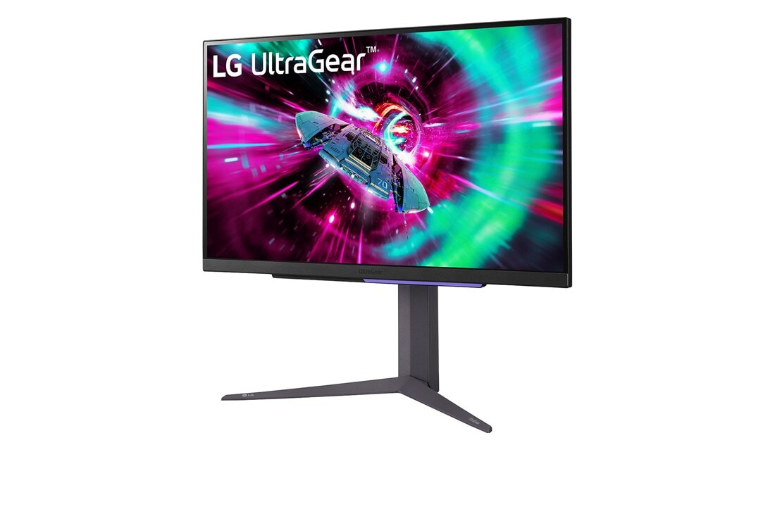 LG 27 collu LG UltraGear™ QHD monitors spēlēm ar 144 Hz atsvaidzes intensitāti, sānu skats -15 grādu leņķī, 27GR93U-B, thumbnail 2