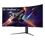 LG 45 collu UltraGear™ OLED izliekts monitors spēlēm WQHD ar 240 Hz atsvaidzes intensitāti, 0.03ms (GtG) reakcijas laiku, sānu skats -15 grādu leņķī, 45GR95QE-B, thumbnail 2