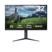 LG 32 collu UltraGear™ QHD Nano IPS 180Hz spēļu monitors | 1ms (GtG), HDR10, skats no priekšpuses, 32GS85Q-B, thumbnail 1