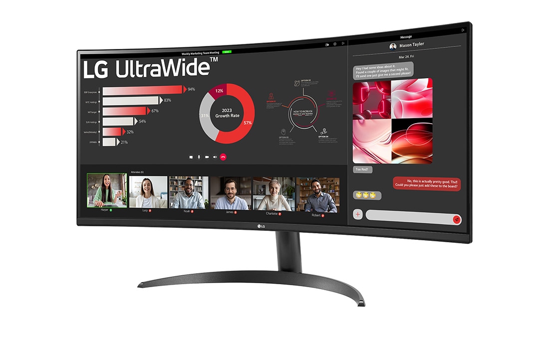 LG 34 collu UltraWide QHD izliekts monitors, sānu skats -15 grādu leņķī, 34WR50QK-B, thumbnail 2