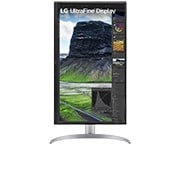 LG 27” UHD 4K IPS displejs ar kontrasta attiecību 2000:1, skats no priekšpuses uz displeju, kas pagriezts pa 90 grādiem portreta skatā, 27UQ850V-W, thumbnail 10