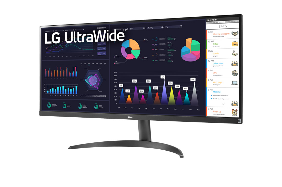 LG 34” 21:9 UltraWide™ Full HD IPS monitors ar AMD FreeSync™, sānu skats -15 grādu leņķī, 34WQ500-B, thumbnail 2