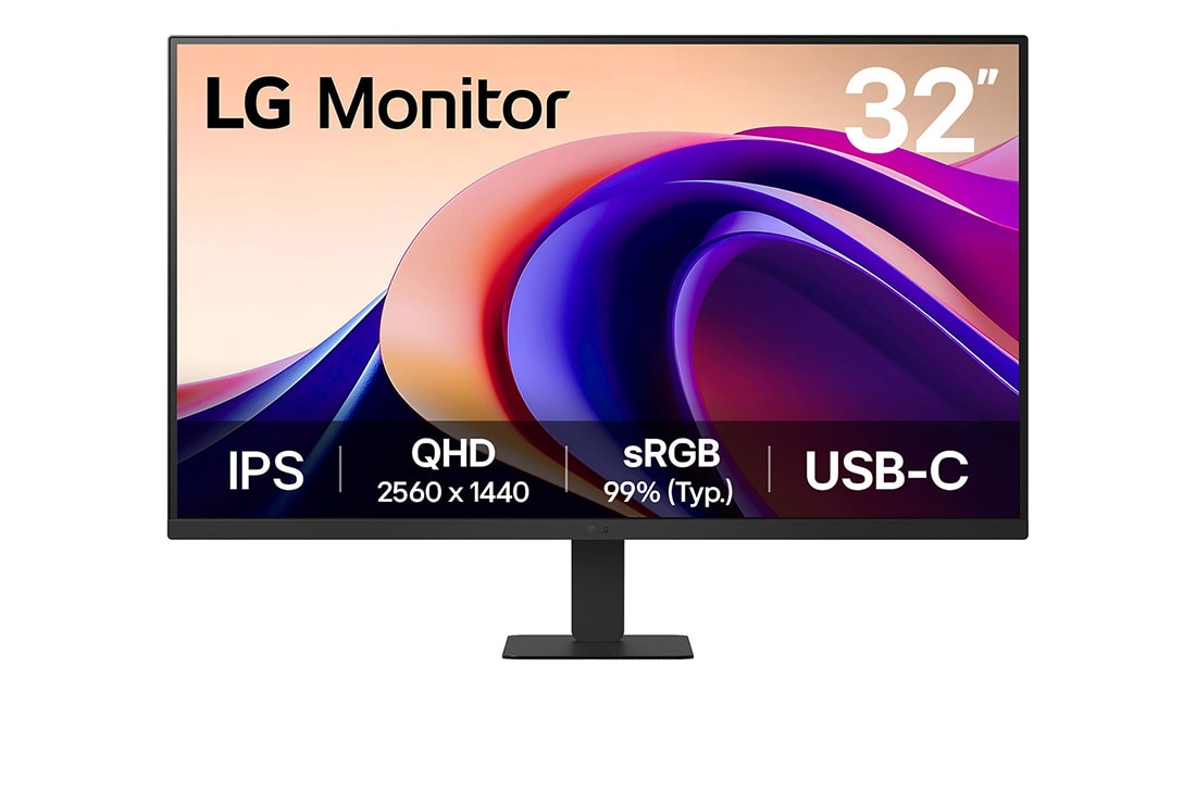 LG 31,5” QHD IPS monitors ar USB-C		, front view, 32U631A-B