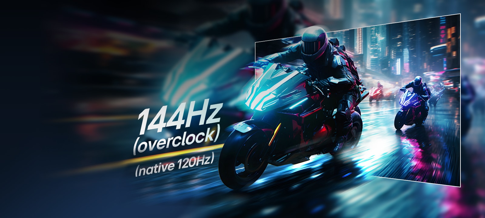 Sacīkšu spēles aina ar ārkārtīgi ātru reakciju un ātru 144 Hz atsvaidzes intensitāti.