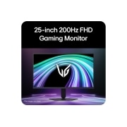 LG 25'' UltraGear™ G5, 200Hz FHD spēļu monitors, 'Skats no spēļu monitora priekšpuses, parādot futūristisku neona stila vidi., 25G523B-B, thumbnail 5