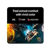 LG 27&nbsp;collu UltraGear™ G4, FHD, 144Hz spēļu monitors, Futūristisks kaujas kadrs spēļu monitorā, izceļot dzīvīgās krāsas ar 99% sRGB krāsu gammu, IPS un HDR sertifikāciju., 27G411B-B, thumbnail 6