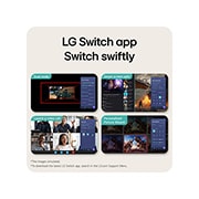 LG 27&nbsp;collu UltraGear™ G4, FHD, 144Hz spēļu monitors, Šajā attēlā ir redzama LG Switch lietotnes saskarne, kurā redzamas tādas funkcijas kā divējāds režīms, vieda ekrāna sadalīšana, videozvana uzsākšana un personalizēts attēlu vednis viedākai vadībai un , 27G411B-B, thumbnail 11