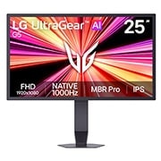 LG 25 collu UltraGear G5, pasaulē pirmais NOKLUSĒJUMA 1000Hz FHD FHD spēļu monitors, UltraGear G5 spēļu monitora (25G590B) skats no priekšpuses, redzama FPS spēle ar FHD izšķirtspēju, noklusējuma 1000Hz atsvaidzes intensitāti, MBR Pro un IPS tehnoloģiju., 25G590B-B, thumbnail 1