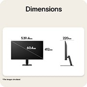 LG 24 collu LG monitors U4, IPS Full HD 144Hz monitors, LG FHD monitora skats no priekšpuses un sāna ar izstrādājuma izmēriem milimetros., 24U411B-B, thumbnail 12