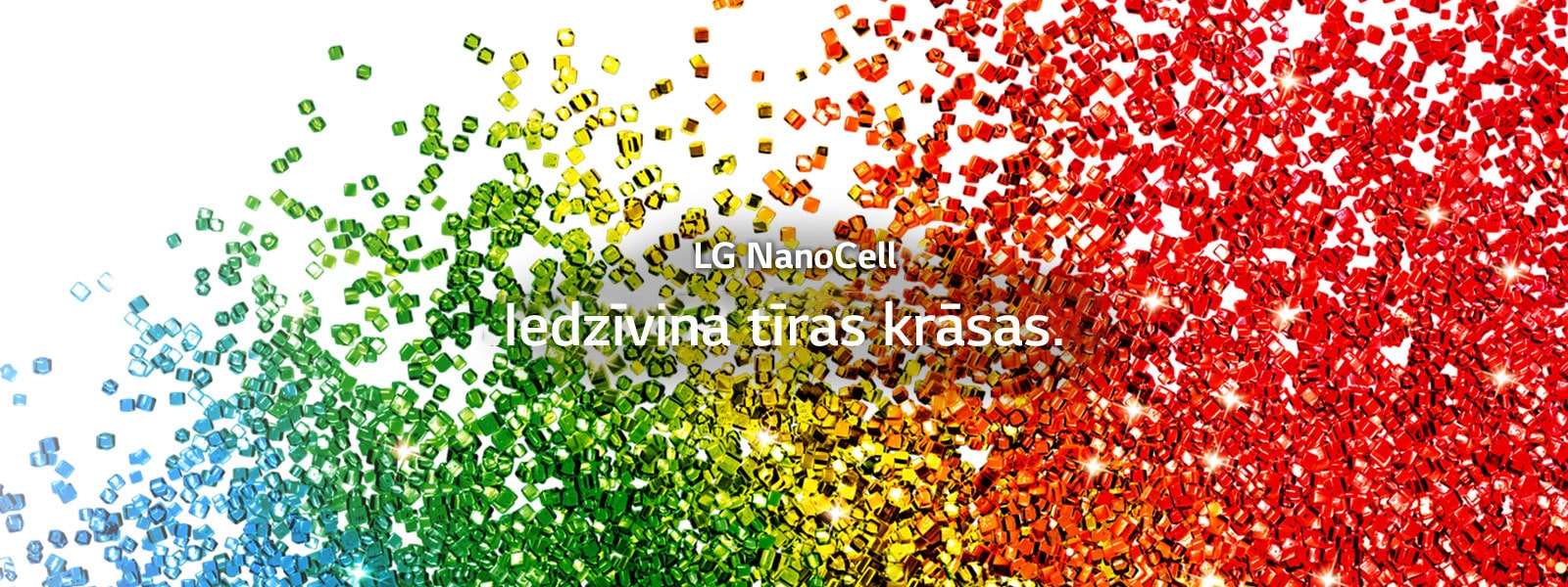 Ekrānu piepilda košu krāsu daļiņas, kas iekrāsojas uz balta fona.