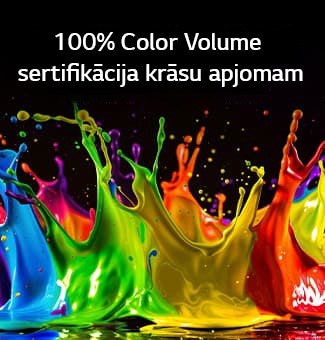 LG QNED evo AI QNED82 Mini LED ar Dynamic QNED Color Pro aizpilda ekrānu ar dzīvīgiem, plūstošiem daudzkrāsainiem, gleznieciskai kustībai līdzīgiem uzplaiksnījumiem, demonstrējot uzlabotu krāsu spilgtumu, kas sertificēts 100&nbsp;% krāsu apjomam (100% Color Volume).