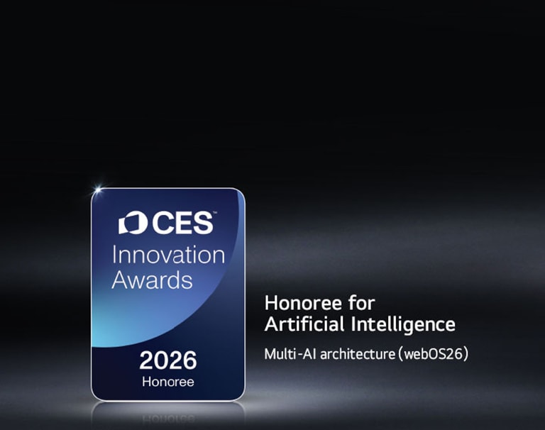 CES Innovation Awards 2026 Honoree apbalvojums uz tumša fona. Multi-AI Architecture ir atzīta mākslīgā intelekta kategorijā.	