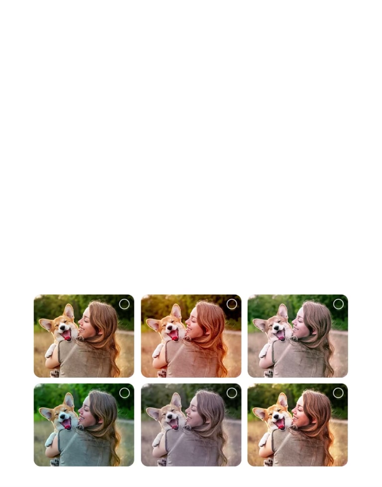 LG QNED evo AI QNED82 Mini LED ar AI Picture Wizard rāda vairākas vienas un tās pašas fotogrāfijas versijas, kas sakārtotas režģī, ļaujot lietotājiem izvēlēties vēlamās opcijas, kas vada personalizētu attēlu izveidi ekrānā.