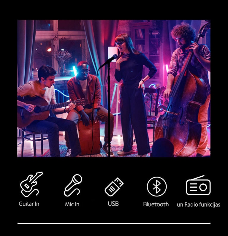 Koncerta aina. Zem attēla ir parādītas savienojuma ikonas.