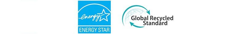 No kreisās puses tiek rādīts ENERGY STAR (logotips), Global Recycled Standard (logotips)