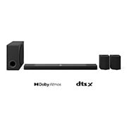 LG 9.1.5 kanālu LG mājas kinozāles Soundbar ar telpisko skaņu un aizmugurējiem skaļruņiem S95TR, LG Soundbar, pastiprinātāja un aizmugures skaļruņu skats no priekšas, S95TR, thumbnail 1