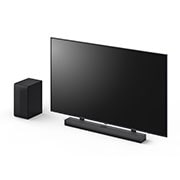 LG 400W, 3.1.1 kanālu S70TY LG Soundbar skaņas sistēma ar Dolby Atmos, perfekti sader ar LG QNED AI TV, 65 collu LG QNED, LG Soundbar S70TY un pastiprinātāja skats no leņķa, S70TY, thumbnail 11