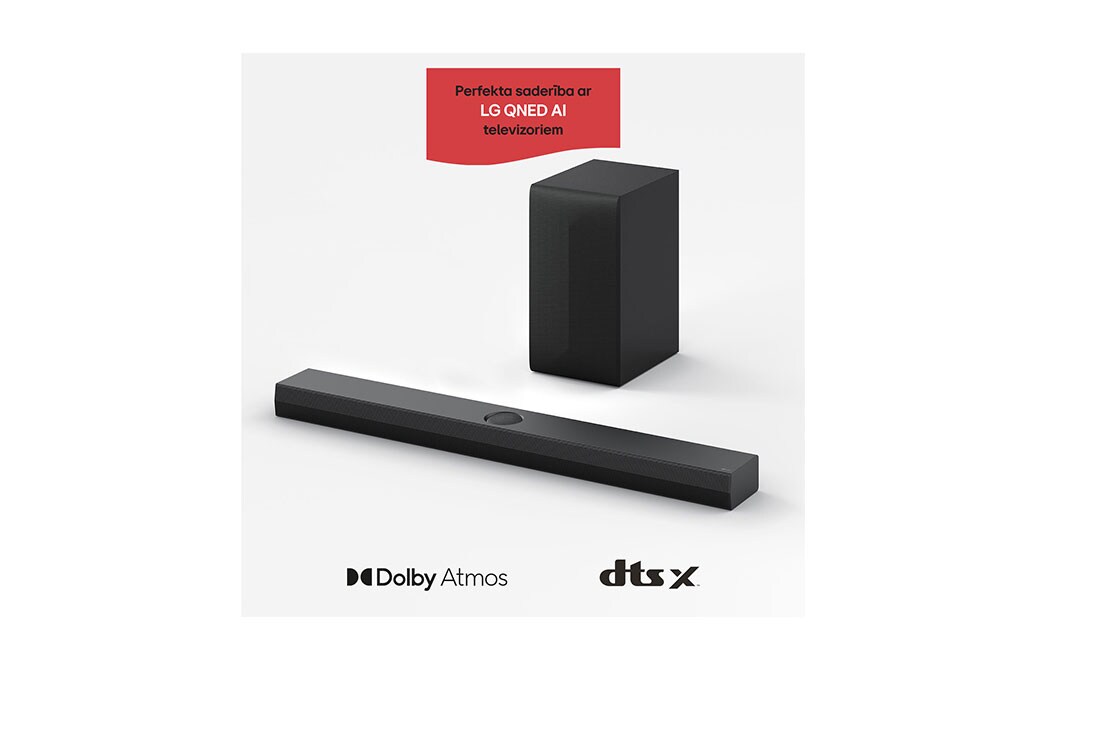 LG 400W, 3.1.1 kanālu S70TY LG Soundbar skaņas sistēma ar Dolby Atmos, perfekti sader ar LG QNED AI TV, LG Soundbar S70TY un pastiprinātājs augšējā leņķa skatā, S70TY, thumbnail 2