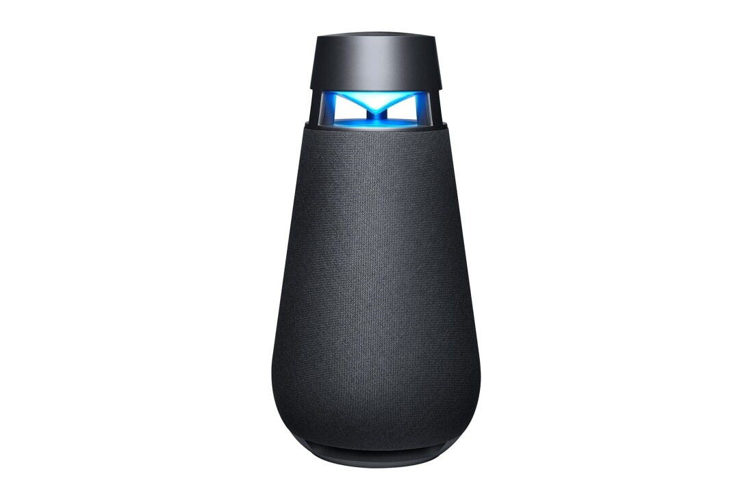 LG XBOOM360 XO3, Slīpi no priekšpuses ar ieslēgtu zilu apgaismojumu, XO3QBK, thumbnail 13