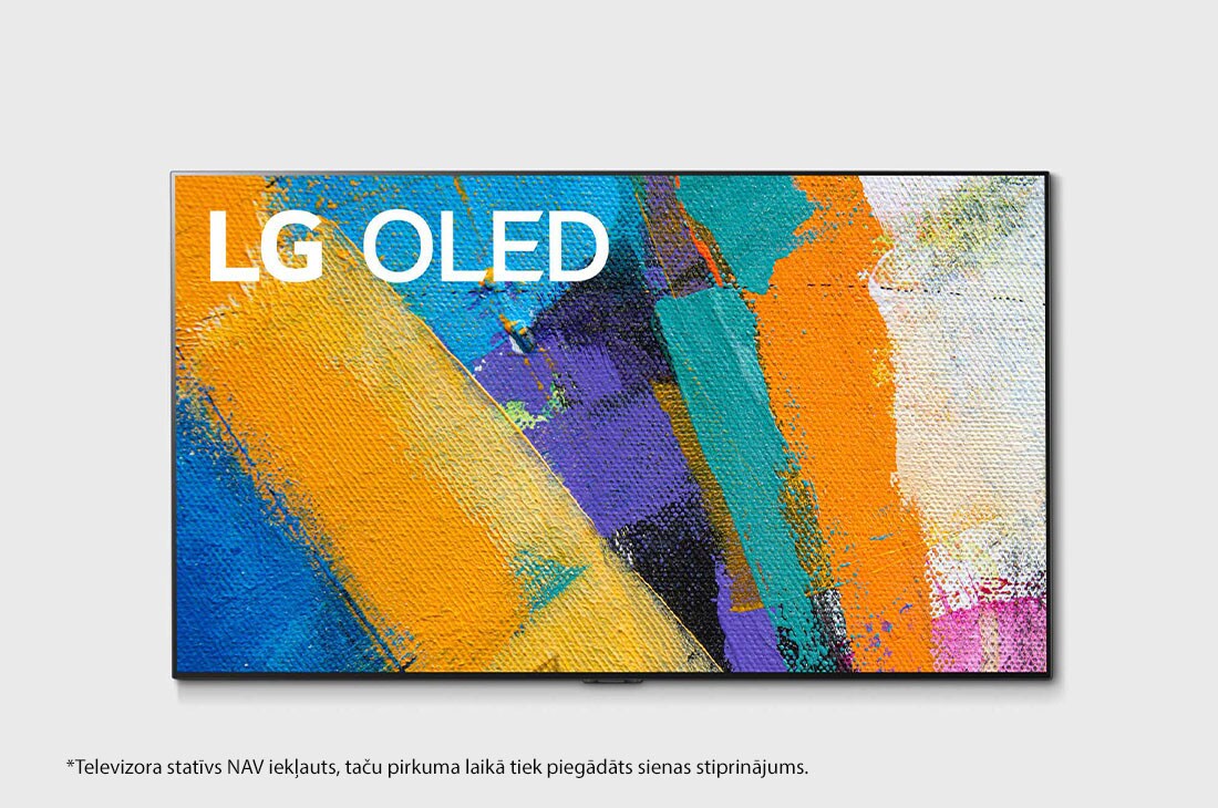 LG 55 collu OLED 4K televizors ar Dolby Vision IQ un Gallery dizainu, skats no priekšpuses ar aizpildošo attēlu, OLED55GX3LA