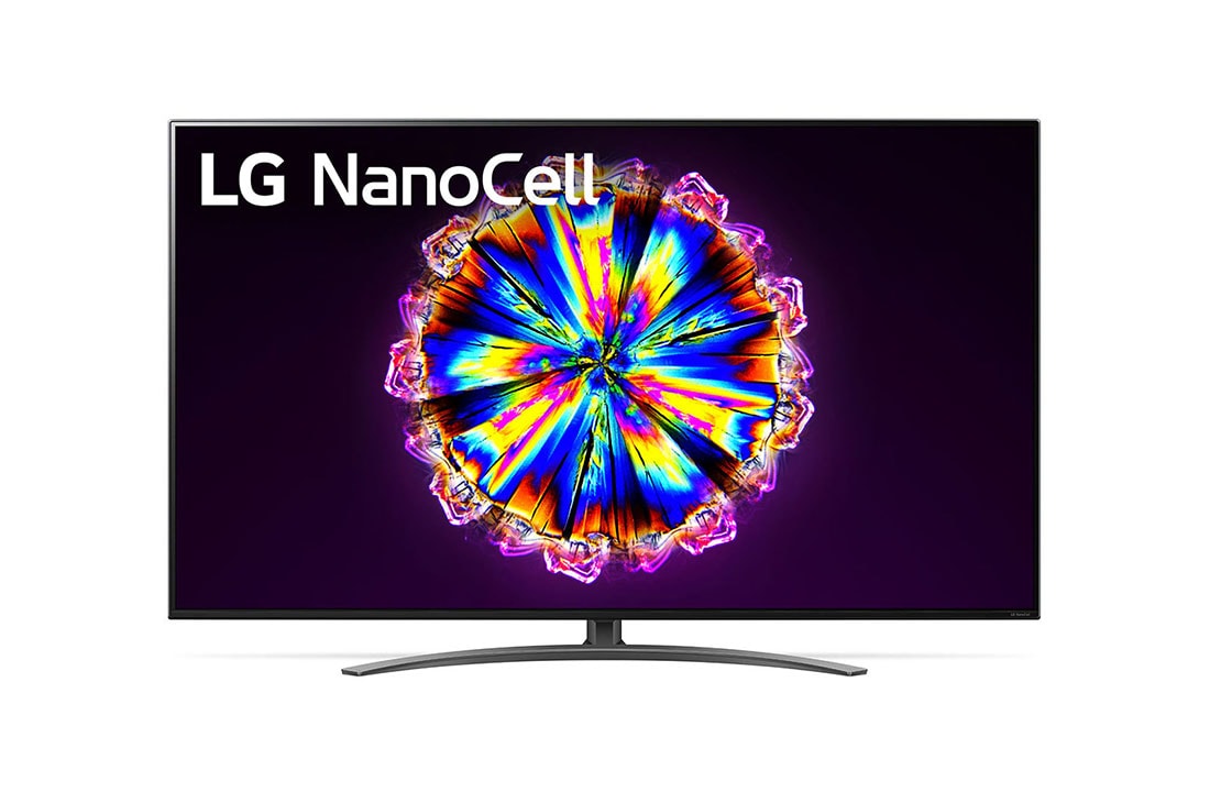 LG 65 collu NanoCell 4K televizors ar α7 procesoru un Dolby Atmos skaņu, front view with infill image and logo, 65NANO913NA