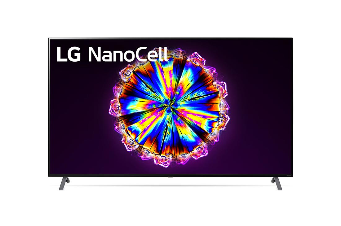 LG  75 collu NanoCell 4K televizors ar α7 procesoru un HGIG režīmu spēlēm, skats no priekšpuses ar aizpildošo attēlu, 75NANO903NA