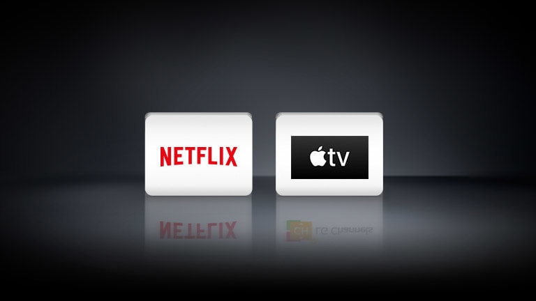 Divi logotipi attēloti no kreisās puses uz labo: Netflix un Apple TV.