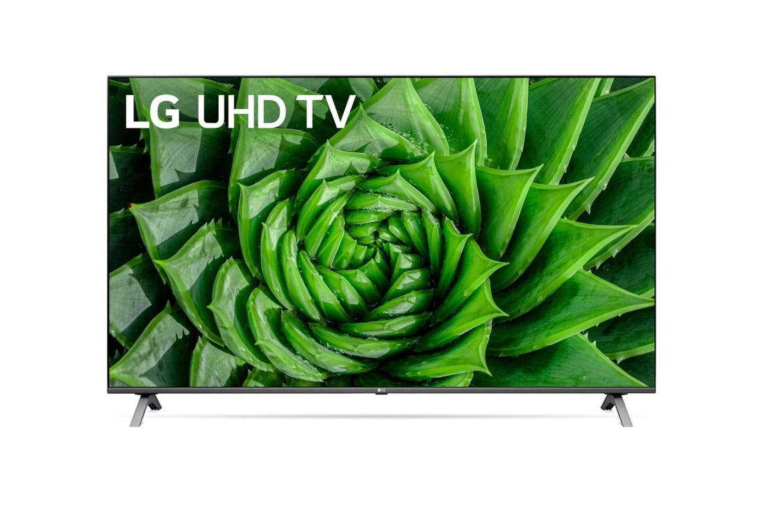 LG 65 collu UHD 4K televizors, skats no priekšpuses ar aizpildošo attēlu, 65UN80003LA