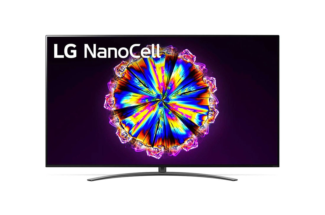 LG 86 collu NanoCell 4K televizors, skats no priekšpuses ar aizpildošo attēlu, 86NANO913NA