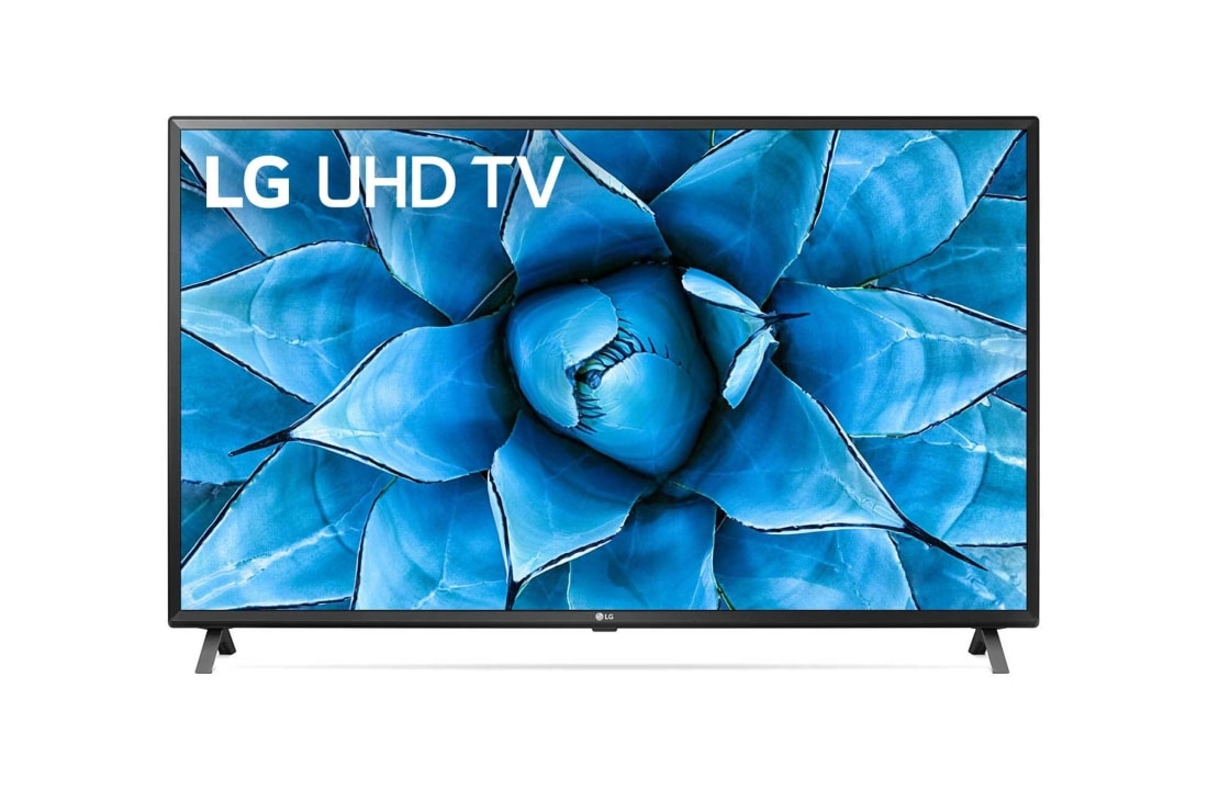 LG 49 collu UHD 4K televizors, skats no priekšpuses ar aizpildošo attēlu, 49UN73003LA