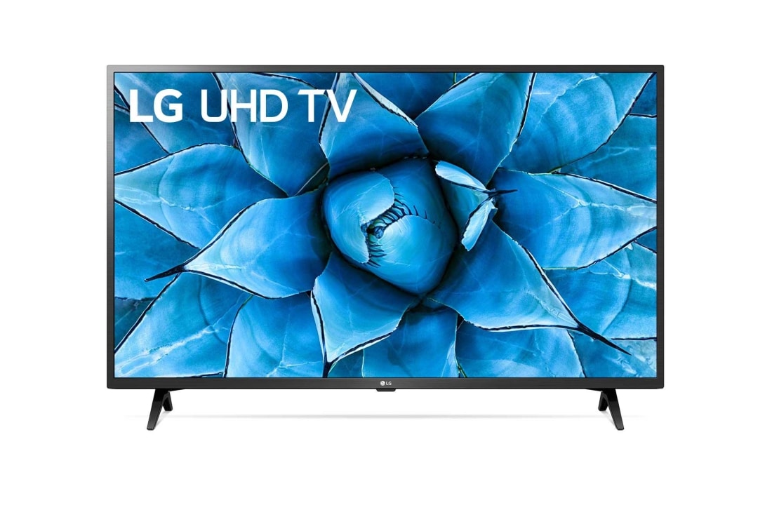LG 43 collu UHD 4K televizors, skats no priekšpuses ar aizpildošo attēlu, 43UN73003LC