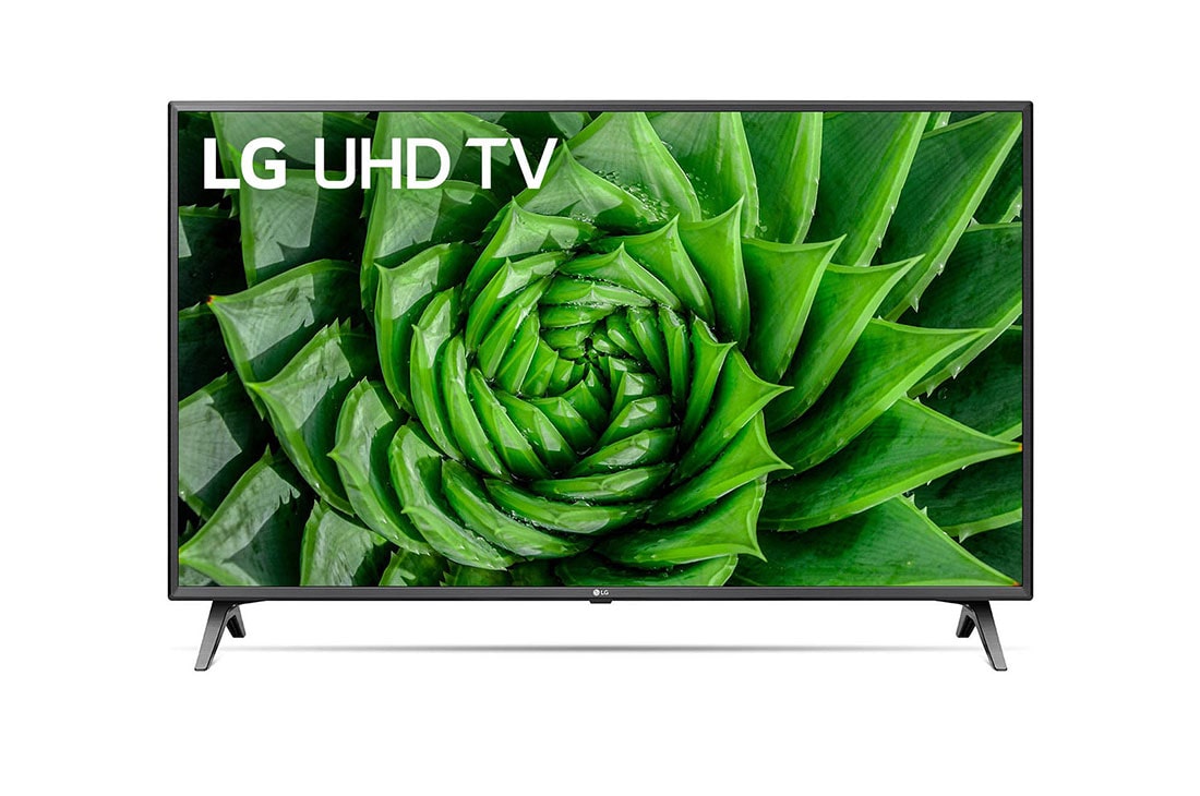 LG 43 collu UHD 4K televizors, skats no priekšpuses ar aizpildošo attēlu, 43UN80003LC