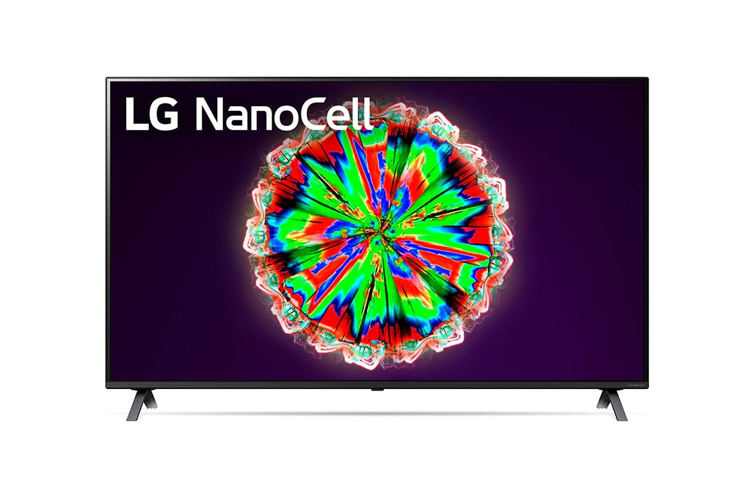 LG 49 collu NanoCell 4K televizors ar HDR10 Pro un HGIG režīmu spēlēm, skats no priekšpuses ar aizpildošo attēlu, 49NANO803NA
