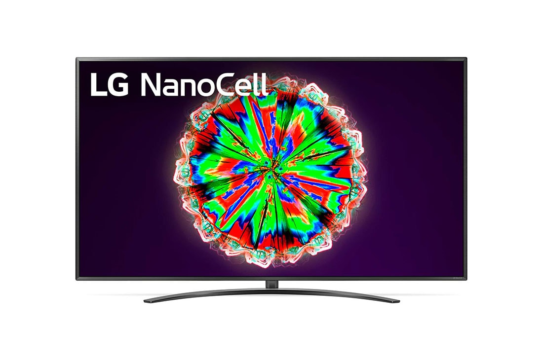 LG 75 collu NanoCell 4K televizors ar AI ThinQ un Ultra Surround skaņu, skats no priekšpuses ar aizpildošo attēlu, 75NANO793NF