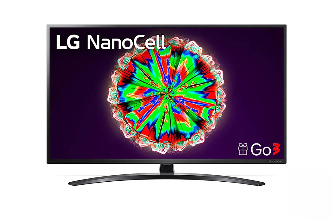 LG 55 collu NanoCell 4K televizors ar AI ThinQ un Ultra Surround skaņu, skats no priekšpuses ar aizpildošo attēlu, 55NANO793NE