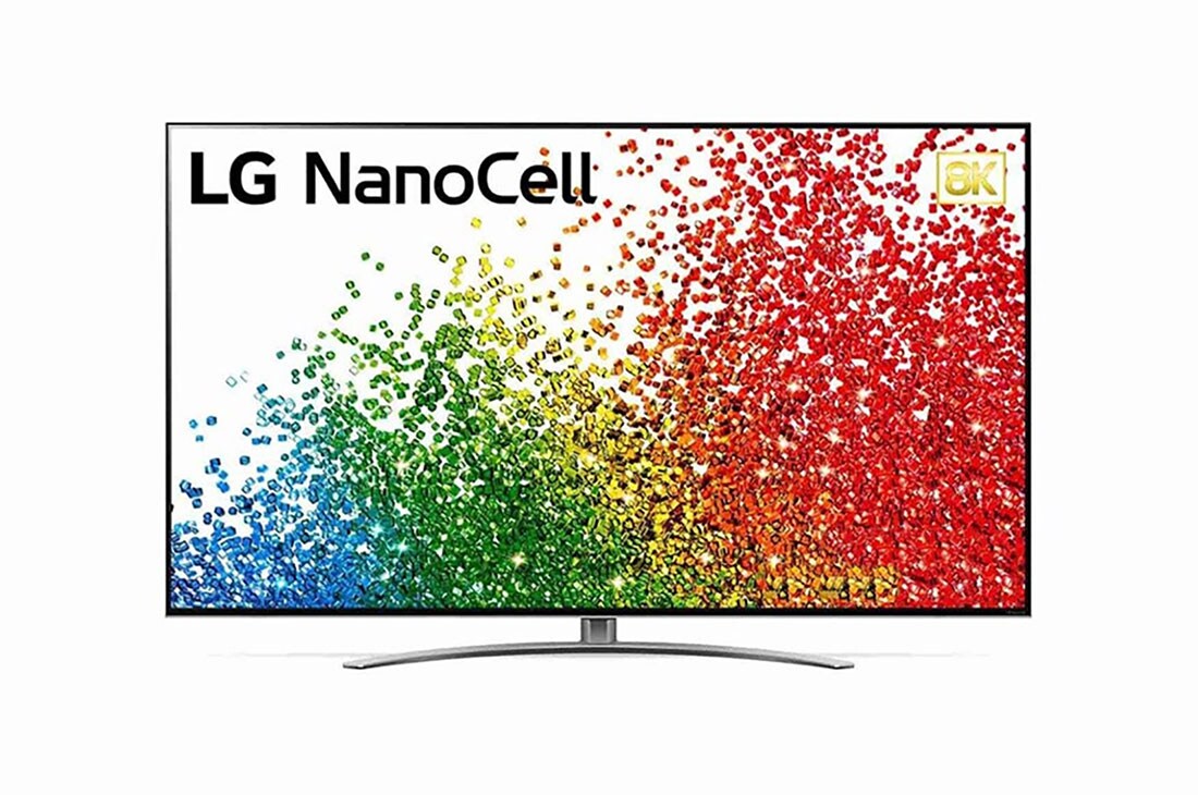 LG 75 collu NanoCell 4K televizors ar α7 procesoru un HGIG režīmu spēlēm, Skats no priekšpuses uz LG NanoCell televizoru, 75NANO993PB