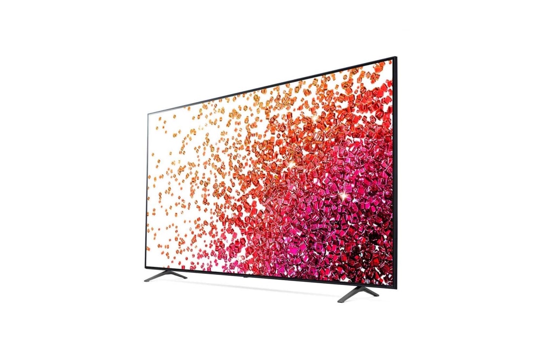 LG 86 collu NanoCell 4K televizors ar α7 procesoru un HGIG režīmu spēlēm, Sānu skats 30 grādu leņķī ar aizpildošo attēlu, 86NANO753PA, thumbnail 3