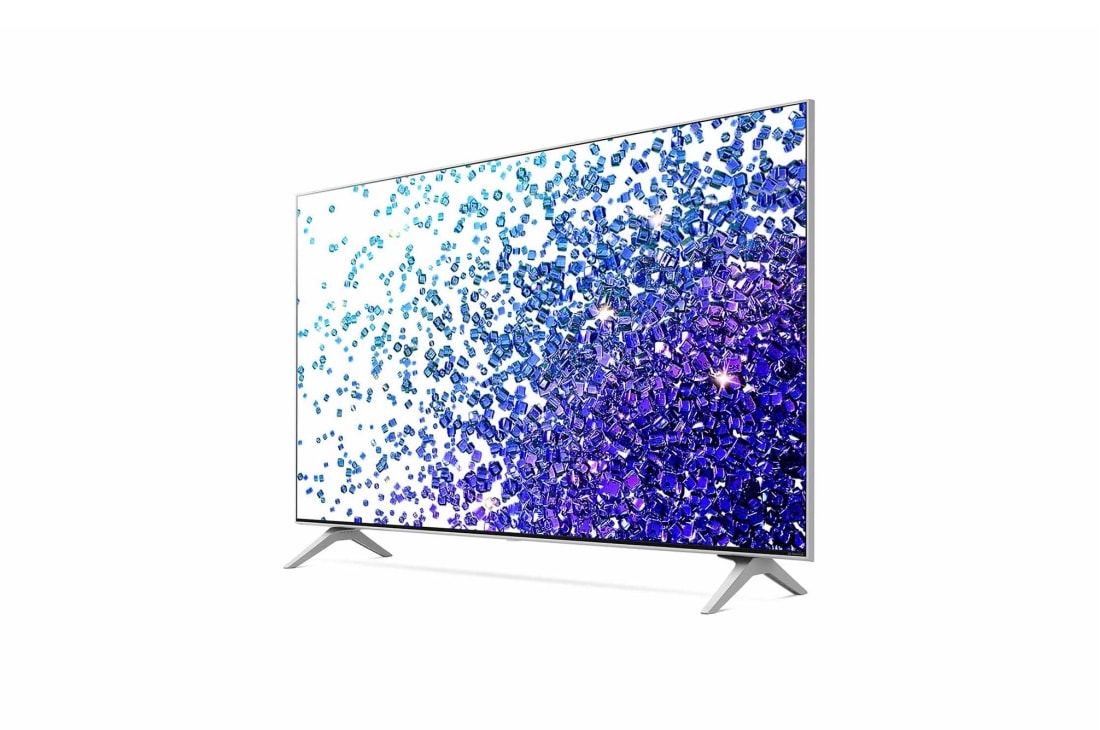 LG 43 collu NanoCell 4K televizors ar α7 procesoru un HGIG režīmu spēlēm, Sānu skats 30 grādu leņķī ar aizpildošo attēlu, 43NANO773PA, thumbnail 3